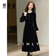 梵希蔓（vimly）法式名媛風(fēng)絲絨a字連衣裙女冬新款木耳邊圓領(lǐng)小黑長(cháng)裙 黑色 XL