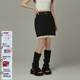 CHUU高腰蕾絲拼接半身裙女2025春冬新款小香風(fēng)撞色修身a字短裙子 黑色 L