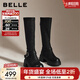 百麗（Belle）復古潮酷彈力靴女冬季新款商場(chǎng)同款粗跟增高彈力高靴E5H1DDG5 黑色-絨里 37