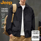 JEEP吉普長(cháng)袖襯衫男士春秋季工裝休閑日系潮流上衣外套 黑色 M