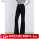 百圖betu女裝2025夏季新款牛仔微喇褲高腰緊身拖地褲褲子女2507T45 黑色 S