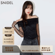 SNIDEL秋冬甜美透視薄紗一字領(lǐng)露肩襯衫上衣SWFB244141 黑色 均碼 （F）