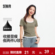 森馬（Semir）短袖t恤女短款緊身假兩件上衣2025夏裝新款收腰顯瘦U領(lǐng)撞色套頭衫 軍綠51307 M