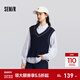 森馬（Semir）長(cháng)袖襯衫女春翻領(lǐng)襯衣V領(lǐng)背心疊穿簡(jiǎn)約氣質(zhì)文藝學(xué)院風(fēng)兩件套 白藍色調00418 M
