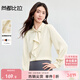 尚都比拉優(yōu)雅氣質(zhì)輕熟時(shí)尚飄帶領(lǐng)襯衫女長(cháng)袖雪紡衫通勤百搭上衣 杏色 M 