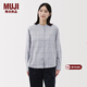 MUJI女式 法蘭絨 立領(lǐng)長(cháng)袖襯衫 女士襯衣外套 25年冬季 女裝 上衣純棉 淺灰色格紋 M (160/84A)