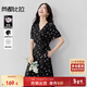 尚都比拉V領(lǐng)短袖印花連衣裙女夏季收腰顯瘦茶歇碎花裙優(yōu)雅通勤中長(cháng)裙