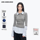 ANN ANDELMAN【明星同款】秋季新款拼接襯衫假兩件針織衫女長(cháng)袖 灰色 S