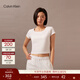 Calvin KleinJeans夏季女士潮流辣妹ck小方領(lǐng)正肩戶(hù)外防曬短款短袖T恤上衣 YAF-月光白 S