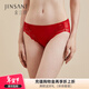 金三塔商場(chǎng)同款女士?jì)妊?00%桑蠶絲花邊中腰三角褲真絲內褲女 大紅 1條 L