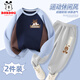 巴布豆男童套裝春裝2026年新款兒童帥氣森系戶(hù)外運動(dòng)寬松兩件套 藍 前進(jìn)帽巴布X+灰 米棕巴布白X 130