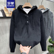 羅蒙（ROMON）美式連帽毛衣男士秋冬季潮牌休閑套頭針織衛衣寬松情侶高級感衣服 黑色 2XL 140-155斤
