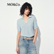 MO&Co.針織衫法式POLO開(kāi)襟干爽輕薄短款短袖 摩安珂 冰灰藍色 S /160