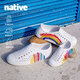 Native親子款洞洞鞋夏季新品新虹圖案印花兒童涉水防滑包頭涼鞋 彩色條紋半圓|白色 26 (童鞋款165mm)
