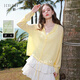 三彩2026春季新款休閑連帽針織衫寬松罩衫輕薄長(cháng)袖開(kāi)衫小外套M 嫩黃色 M 160/84A