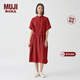 MUJI MUJI IDEE 女式 強捻短袖襯衫連衣裙女裝裙子夏季連身裙GAD12C4S 深紅色 M (155/80A)