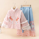 十月媽咪過(guò)年拜年服女童兒童漢服冬裝女寶加厚連衣裙明制套裝 櫻花粉 170