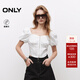 ONLY2025夏季新款甜美泡泡袖拉鏈短款收腰雪紡衫女|125241001 S12亮奶油白色 S