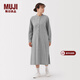 MUJI女式木棉混雙層紗織長(cháng)袖連衣裙女裝裙子25年秋季長(cháng)裙BC2NWC5A 深灰色條紋 S (155/80A)