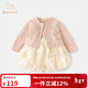 班喜迪女童春裝連衣裙新款洋氣寶寶周歲禮服春秋兒童公主裙開(kāi)衫套裝裙子 粉色 90