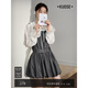闊色灰色花苞連衣裙內搭蕾絲襯衫兩件套裝女25秋季新款miu系穿搭 灰色連衣裙8007 S