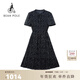 beanpole【新品】濱波夏季女士韓系清新風(fēng)松弛碎花褶皺短袖連衣裙 藏青色 L 170/92A