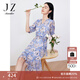 玖姿·安娜蔻印花雪紡連衣裙女裝夏V領(lǐng)輕盈感休閑氣質(zhì)裙子紫 花紫 S