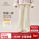 英氏（YEEHOO）女童喇叭褲兒童加絨褲中大童裝新中式長(cháng)褲加厚打底褲冬 米白 150 