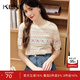 KBNE【100%棉】短袖T恤針織開(kāi)衫女2025春夏裝寬松舒適慵懶風(fēng)通勤 米色花料 M