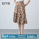 愛(ài)特愛(ài)（EITIE）復古撞色印花高腰a字裙夏季新款顯瘦過(guò)膝半身裙女7806512 卡其85 S (155)