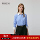 PRICH時(shí)尚復古撞色藍白條紋長(cháng)袖襯衫2025秋季新款氣質(zhì)通勤上衣女 50藍色 M (165)