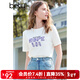 百圖betu女裝2025春季新款T恤圓領(lǐng)雙色可選立體繡花百搭短袖女2502T21 白色 M