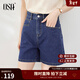 歐莎（OSA）抗菌涼感牛仔短褲女士夏季新款顯瘦高腰清涼側邊小開(kāi)叉微闊腿褲子 牛仔藍色 L