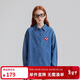 ELLE KIDS春季新品】法式學(xué)院風(fēng)女童大童純棉透氣吸濕翻領(lǐng)牛仔微落肩襯衫