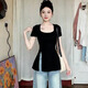 樂(lè )卡利開(kāi)叉短袖T恤女夏季u領(lǐng)正肩上衣胖mm設計感黑色遮肚顯瘦通勤工作服 方領(lǐng)短袖T恤女【黑均碼 80-110】