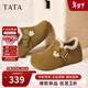 他她（TATA）2025年秋休閑鞋勃肯鞋女時(shí)尚包頭拖鞋新款 4XN03棕色(絨） 37