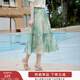 香影綠色漸變暈染半身裙女2025夏季新款垂感中長(cháng)度假風(fēng)雪紡a字裙 綠花 S 155/60A/85-95斤
