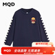 MQD童裝男大童24春學(xué)院風(fēng)撞色卡通條杠休閑圓領(lǐng)T恤 藏青 110