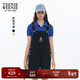 Teenie Weenie小熊女裝牛仔背帶褲2025夏季復古通勤寬松短褲子 黑色 XS