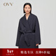 OVV秋冬熱賣(mài)女裝光澤感面料青果領(lǐng)雙排扣羽絨服外套 藏青（凈色）B8 M