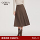 歌莉婭水洗羊毛半身裙女秋冬2025新款設計感八片裙傘裙1EDL2D11B 86Y咖啡色 S