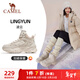 駱駝（CAMEL）運動(dòng)女鞋厚底增高秋冬加絨休閑棉鞋 K25CX4L4015 泥沙灰/白 37