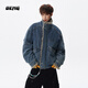 OEMG 復古解構座山雕水洗牛仔棉服男士冬季加厚保暖高級感上衣外套 藍色 【高品質(zhì)】 XL [建議120-140斤]