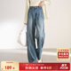 尚都比拉純棉直筒牛仔褲女士春秋長(cháng)款褲子寬松顯瘦復古百搭女褲 牛仔藍M