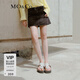 MO&Co.夏金扣飾A字牛仔裙顯瘦半身裙牛仔半裙高腰短裙摩安珂 牛仔黑色-第2批 XS 155