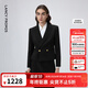 朗姿復古氣質(zhì)職業(yè)通勤黑色西裝外套春季新款短款西服上衣女 黑色2 S