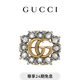 GUCCI古馳飾仿水晶金屬雙G胸針[禮物] 復古金色 均碼
