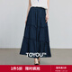 初語(yǔ)法式波點(diǎn)拼接A字半身裙 女2025夏季新款松緊腰中長(cháng)層次花邊裙 藏青底藍點(diǎn)【預售5/19】 L