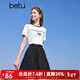 百圖betu女裝2025夏季新款T恤撞色圓領(lǐng)字母植絨工藝短袖上衣女2503X03 白色 XS
