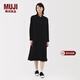 MUJI 女式 木棉混燈芯絨長(cháng)袖連衣裙女裝裙子長(cháng)裙連身裙冬季襯衫裙 黑色 XL （165/92A）